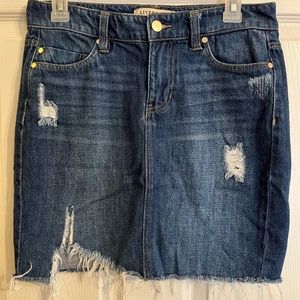 Liverpool Los Angeles Distressed Denim Skirt, Frayed, Ripped